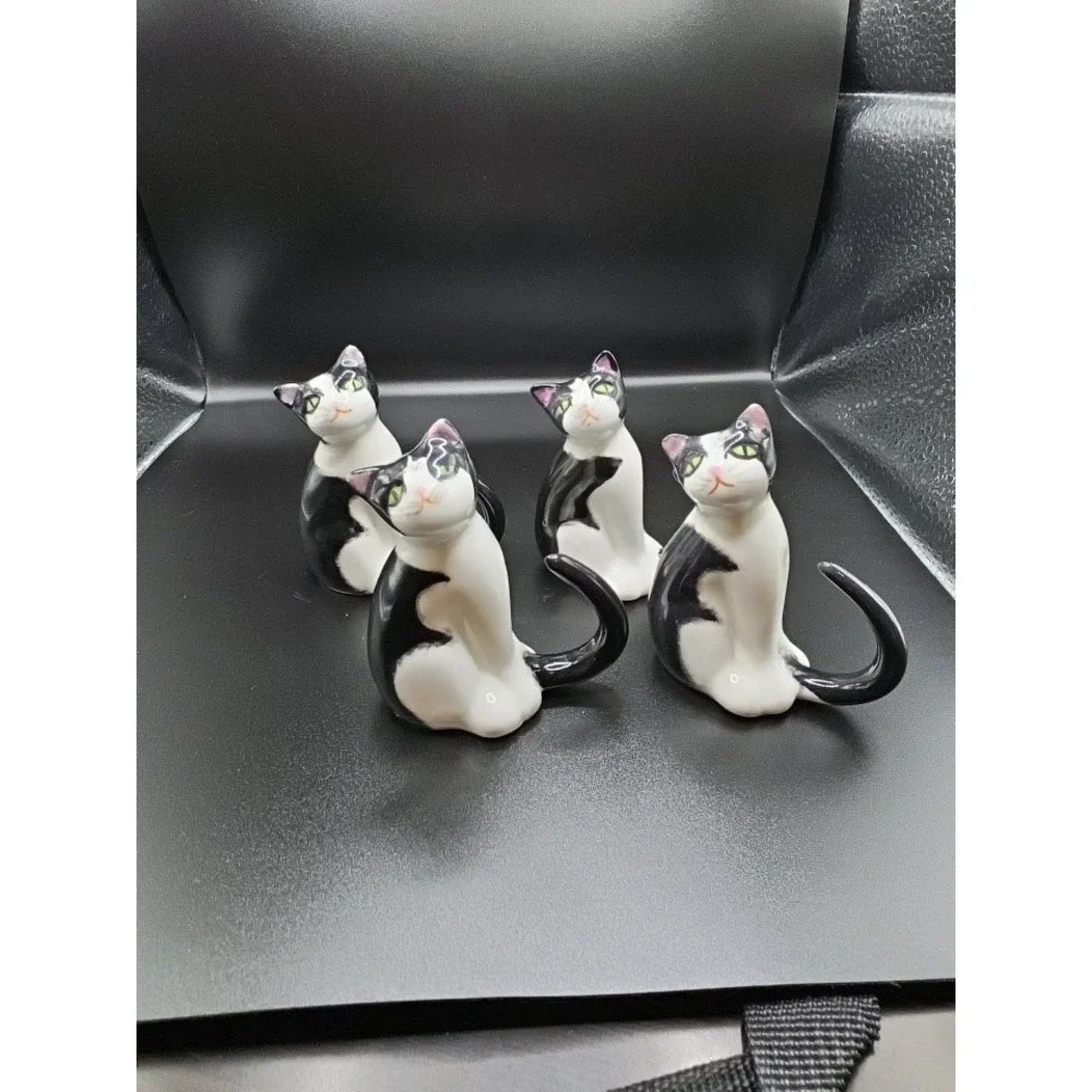 4 Tuxedo Cat Bone China Napkin Rings Vintage‎